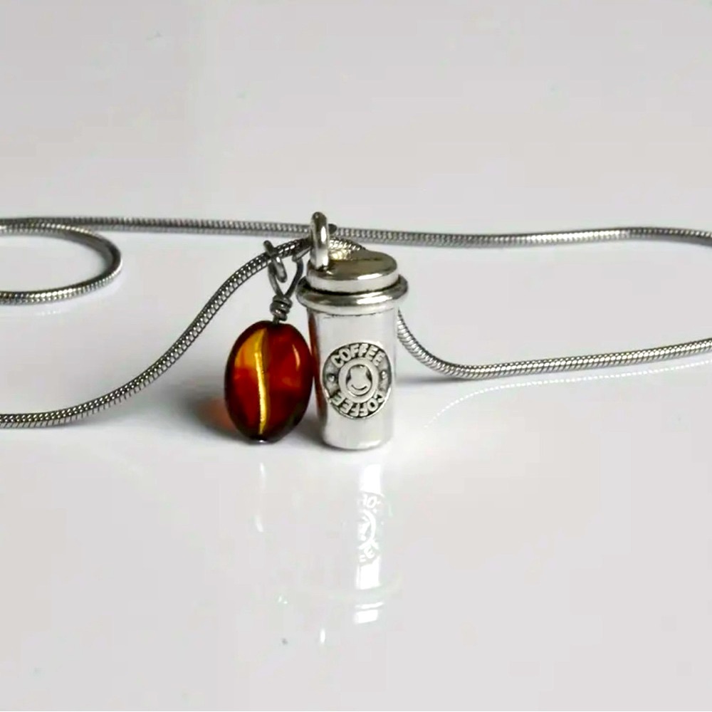 Silver Coffee Cup Pendant Necklace